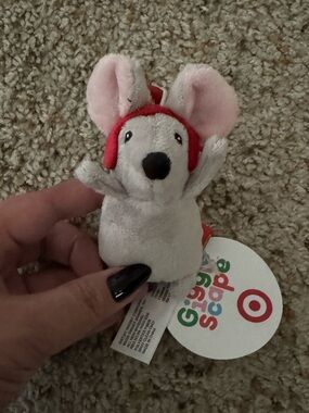 Target Grey Plush Mouse with Pink Ears and Red Loop